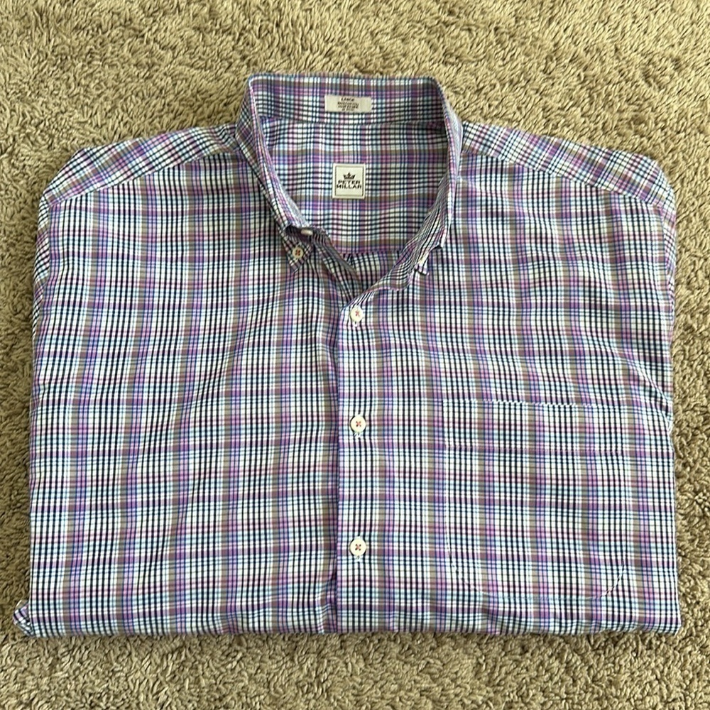 Peter Millar Crown Man’s 100% Cotton Plaid Long Sleeve Button Down Shirt Size L